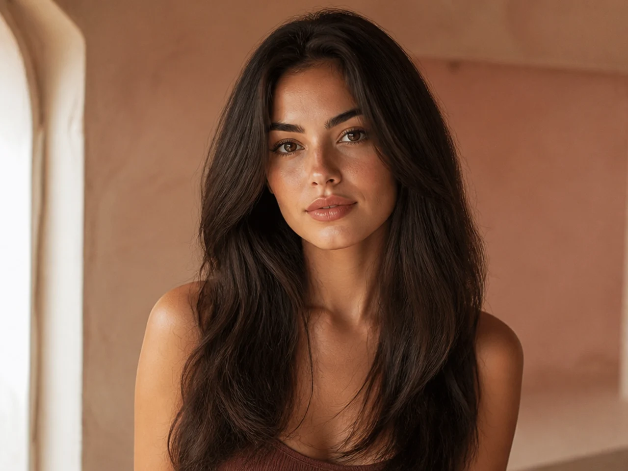 The same hair brushed out straight