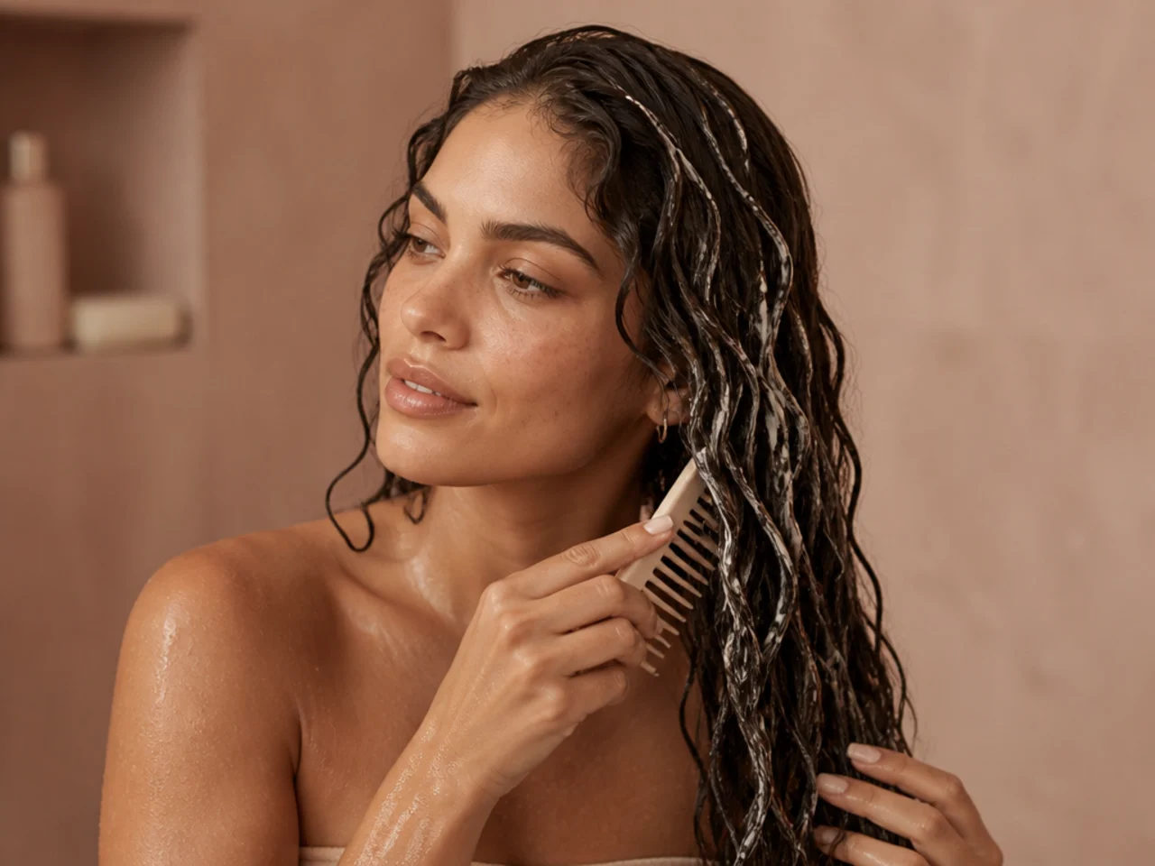 Detangling with conditioner in the hair