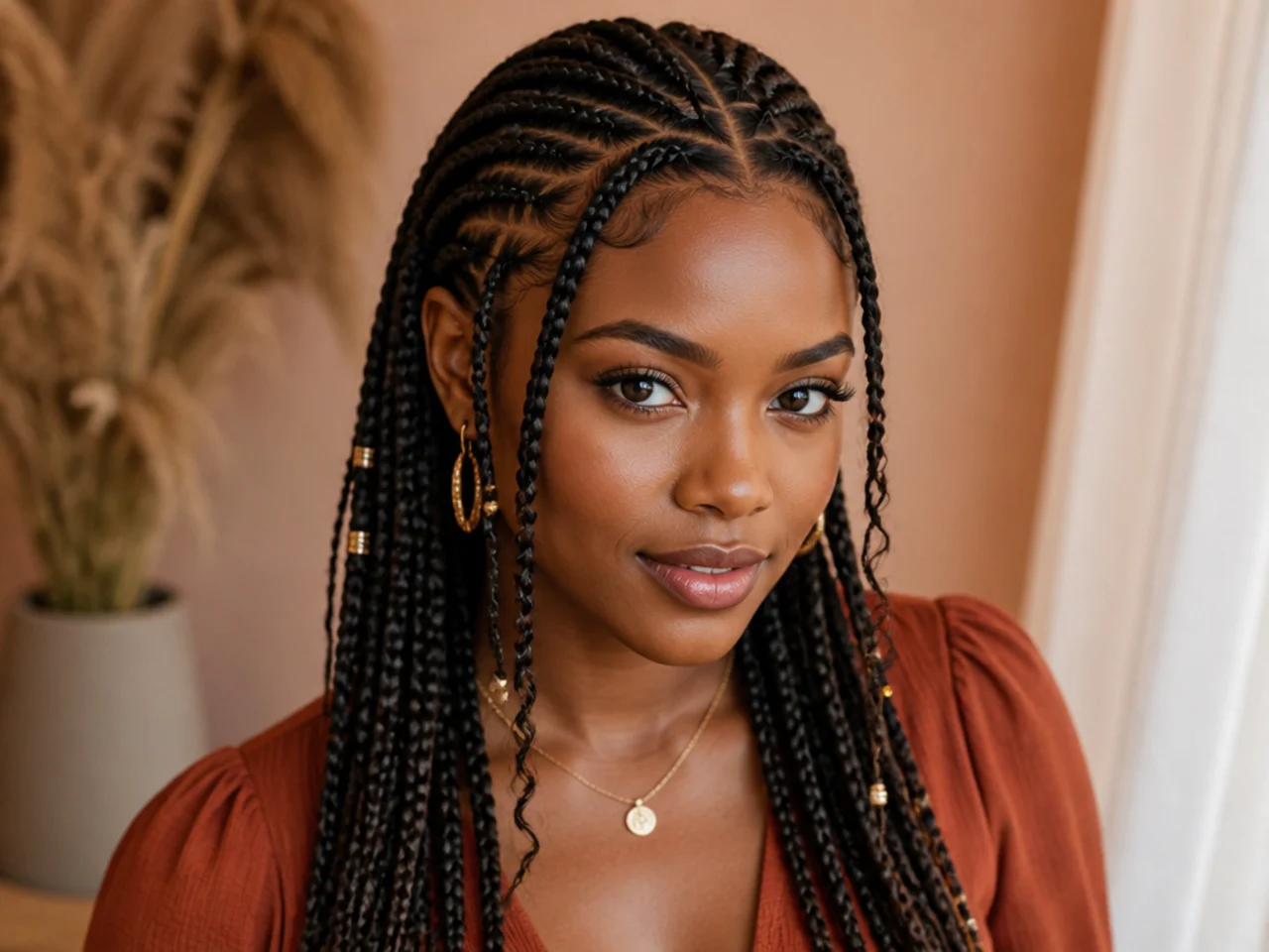 Knotless small Fulani braids showing flat, tension-free roots