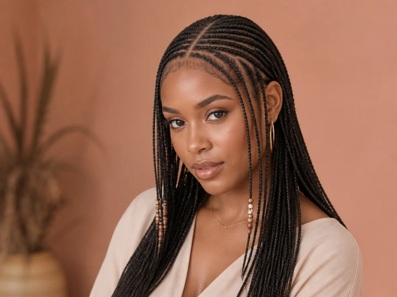 Micro Fulani braids at the finest braid width with very fine front cornrows