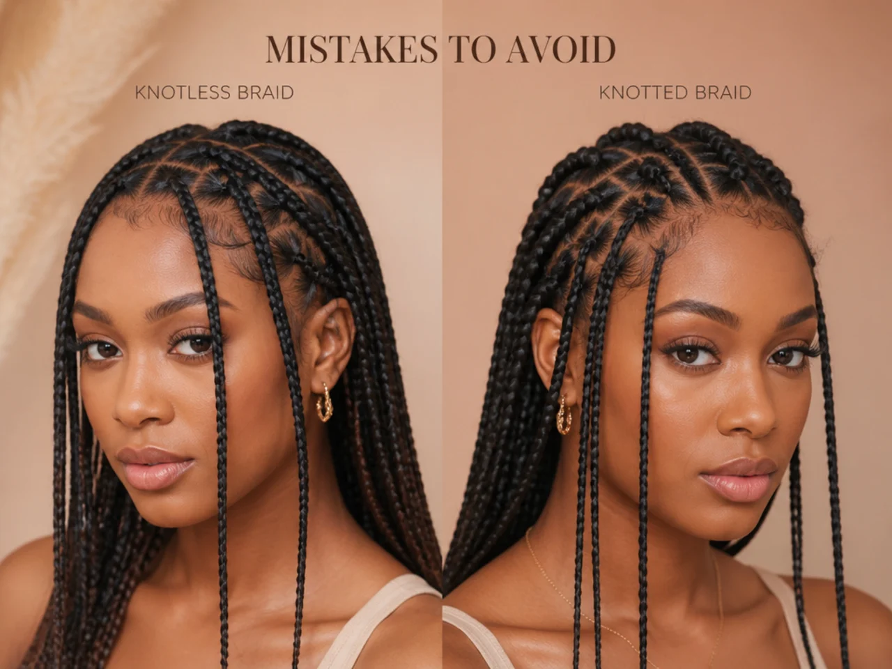 Comparison of a knotless braid root against a knotted braid root at small braid scale