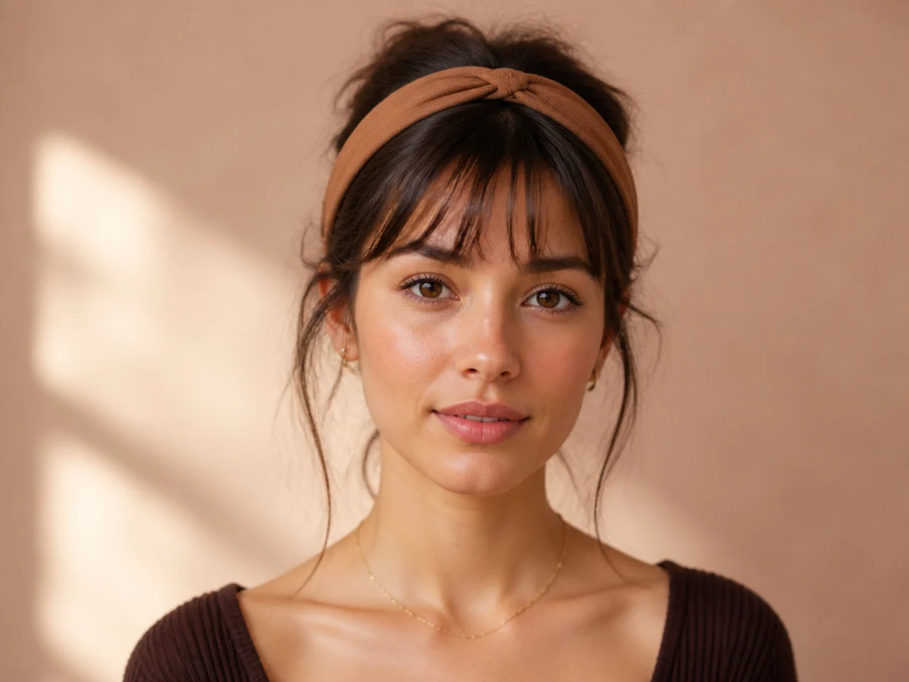 A fine fringe worn with a headband