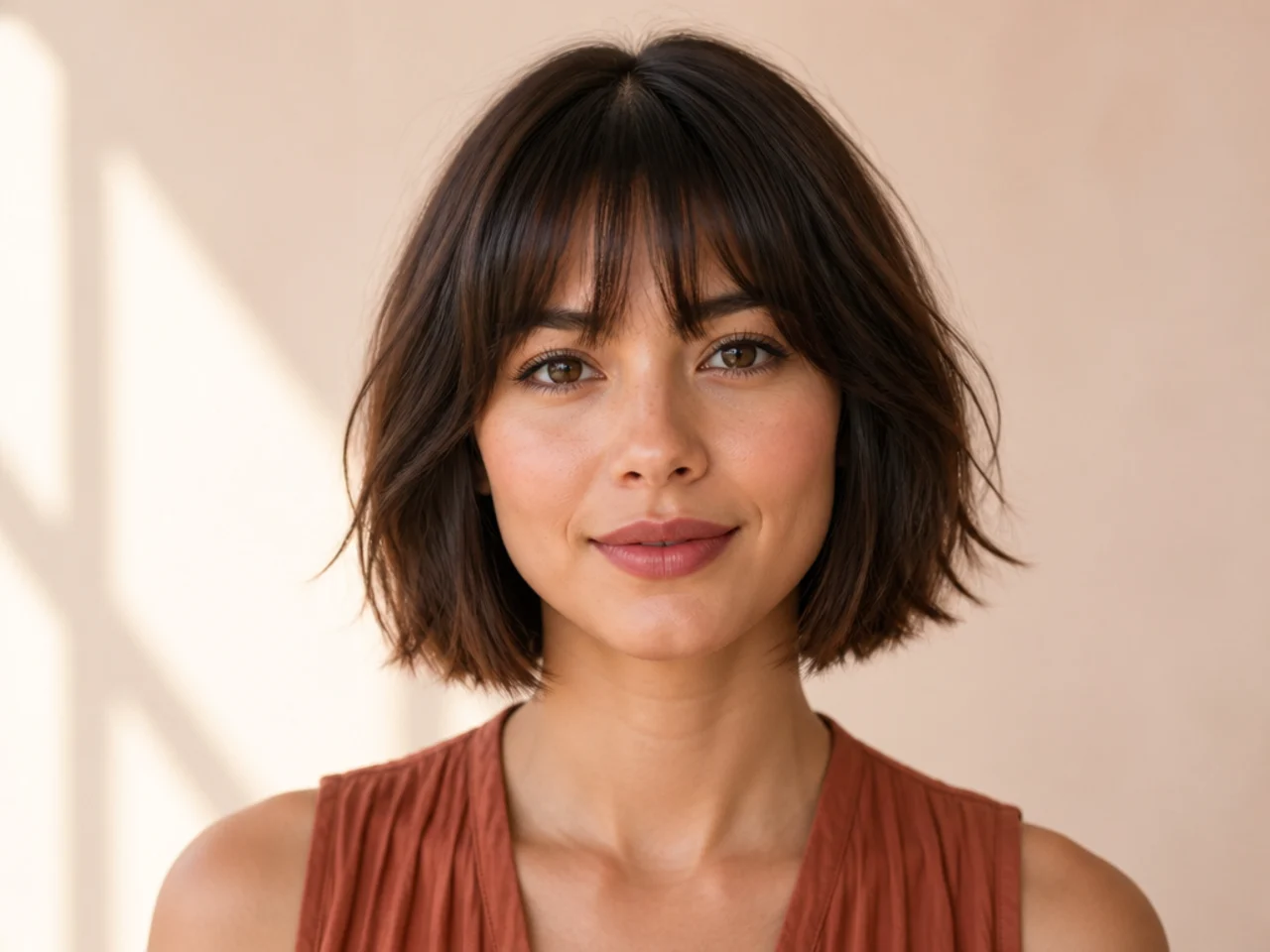 Soft French bangs with a fine-hair bob