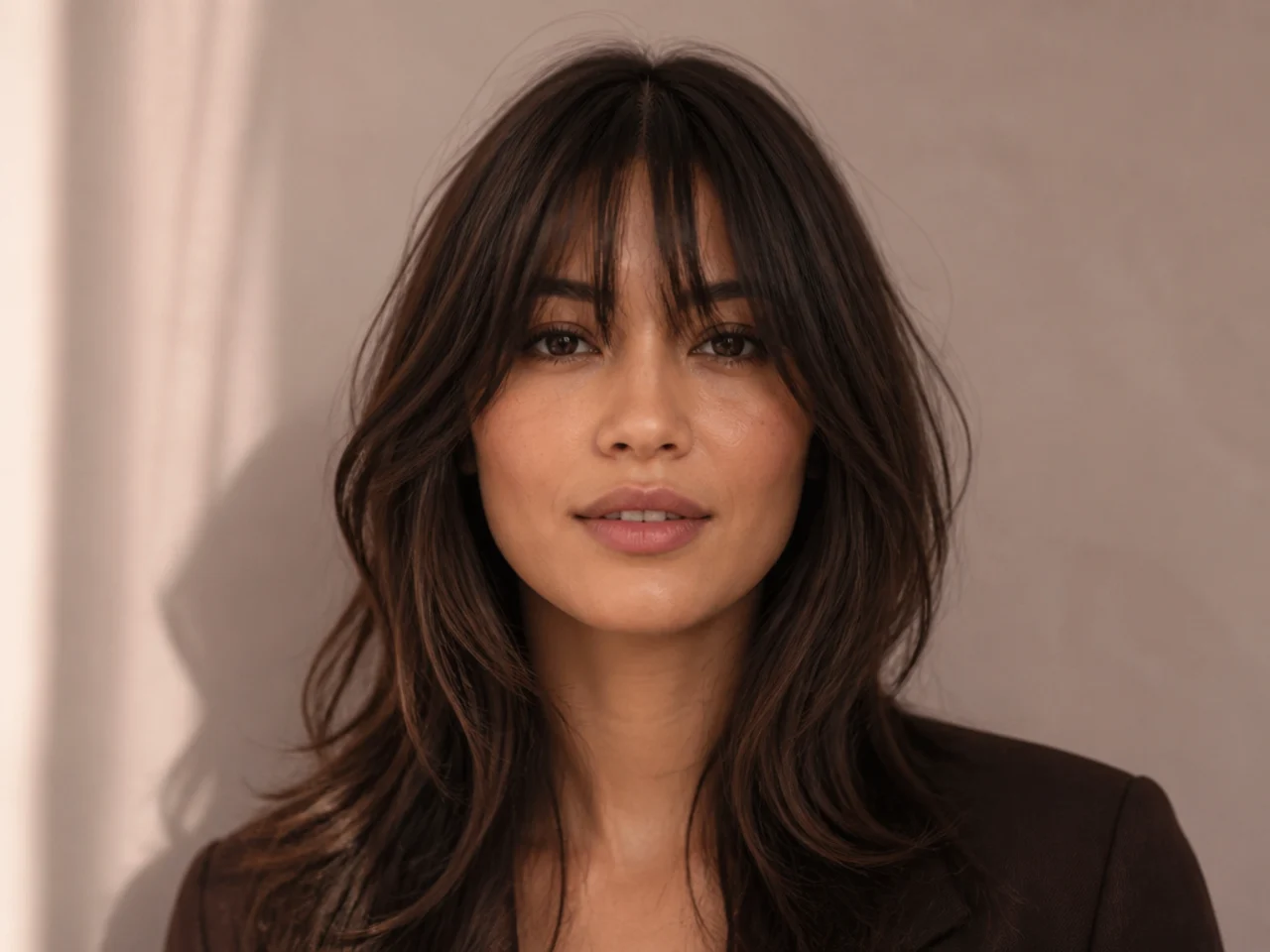 Long soft bangs at lash level