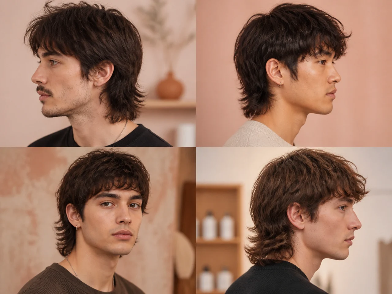 Classic soft mullet with rounded internal layers, feathered nape, and scissor-blended sides