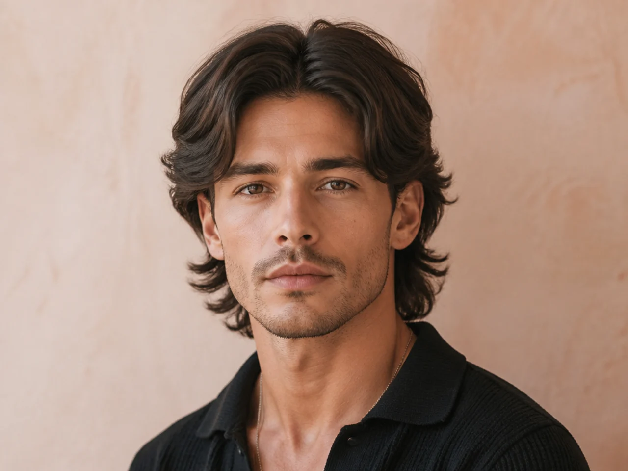 Soft mullet with center middle part and soft internal layering