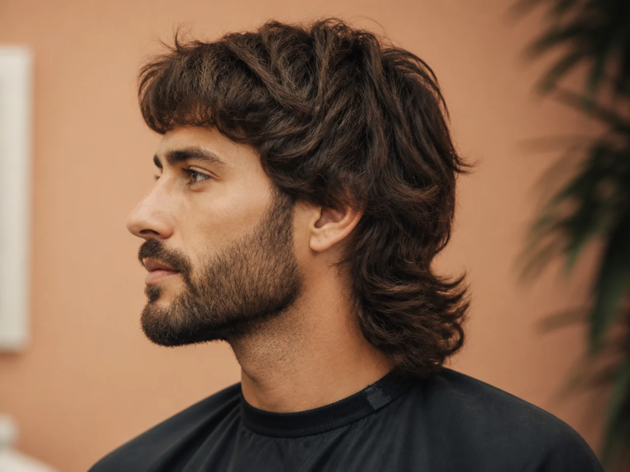 Soft mullet paired with a soft-graded beard on a man in his late twenties