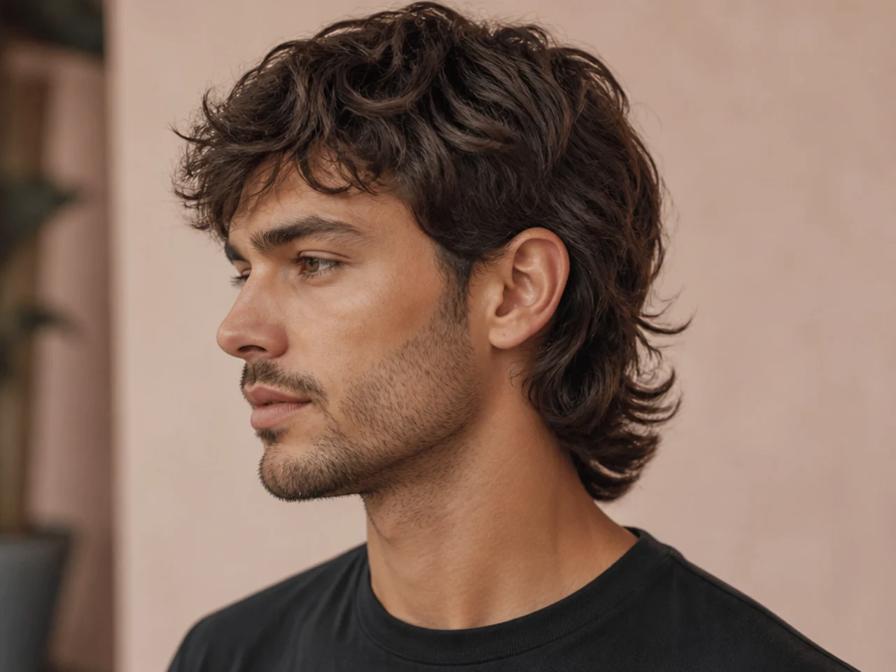 Soft layered mullet with rounded internal layering and gentle movement through the crown