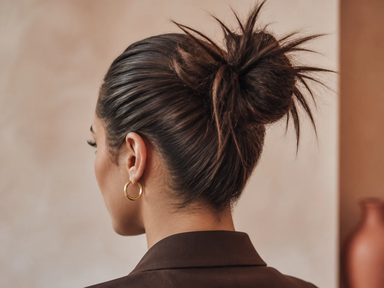 A spiky bun on coarse hair