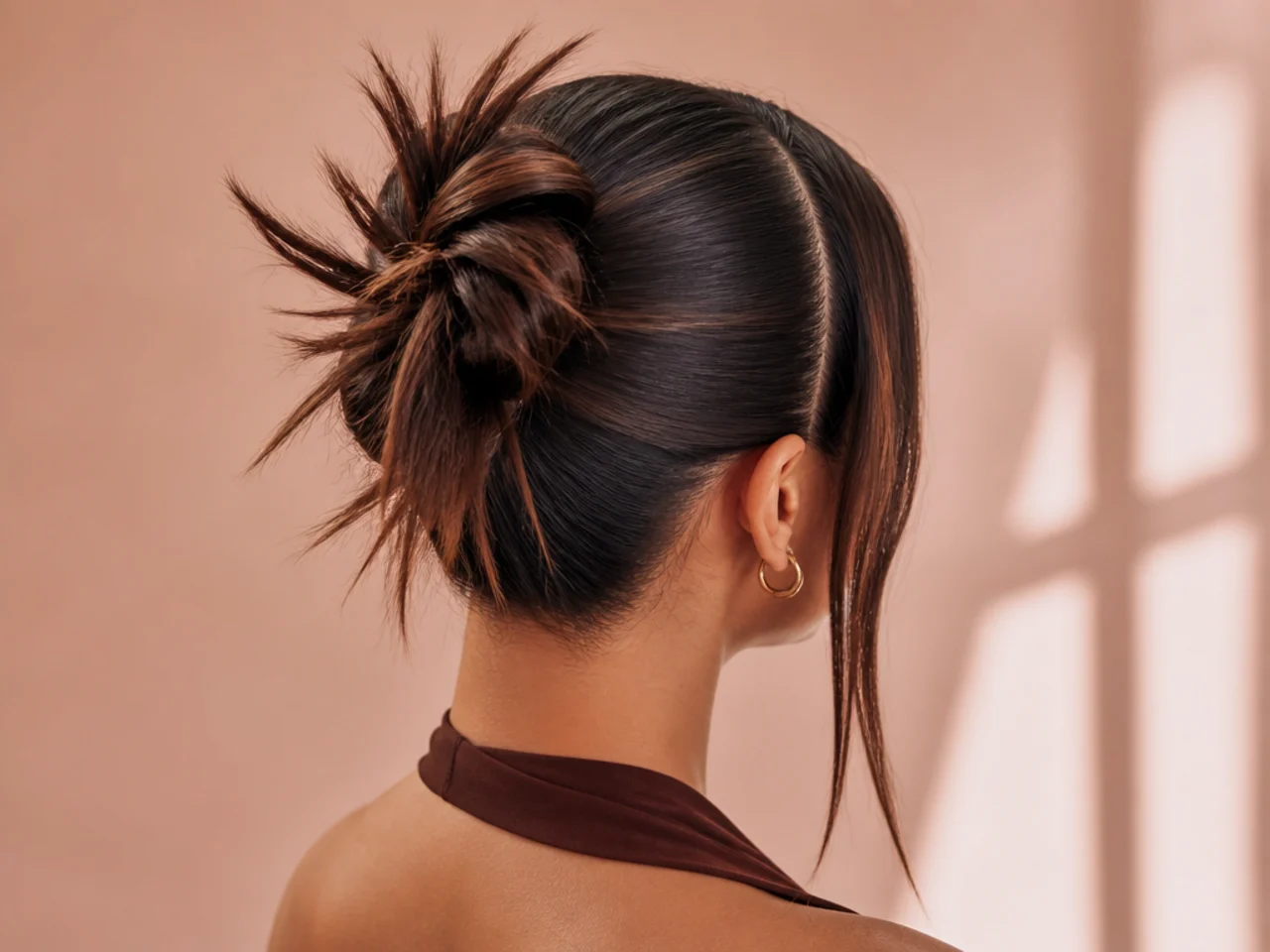 A spiky bun with a centre part
