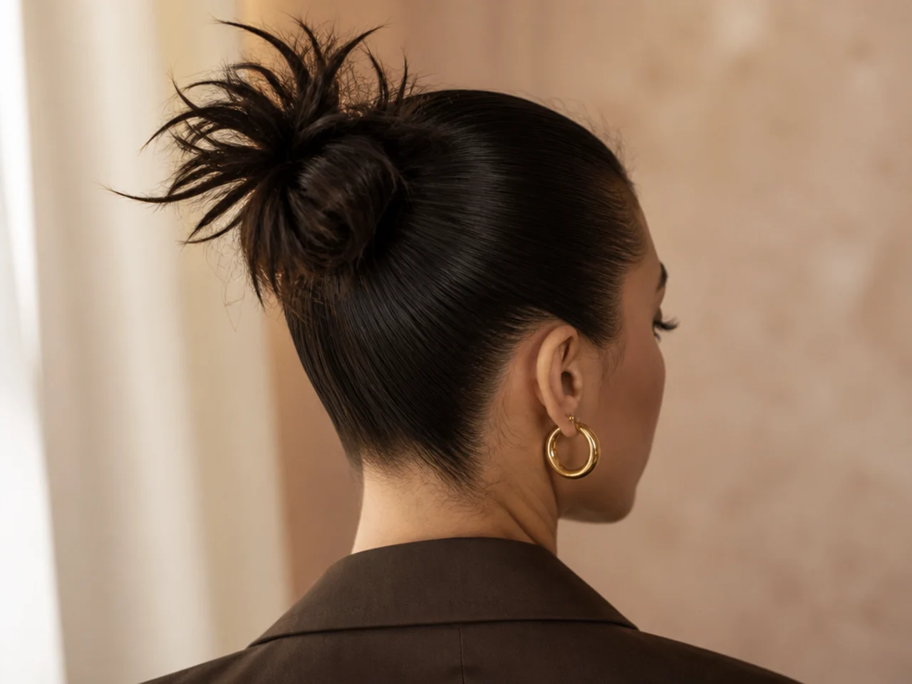 A spiky bun with slicked sides