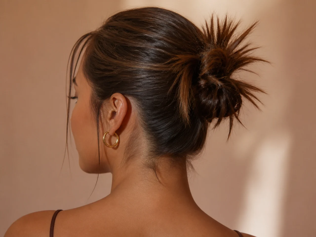 A bun with short spiky ends