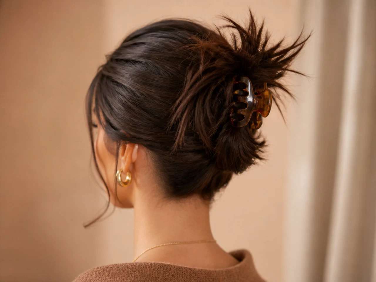 A spiky bun held with a claw clip