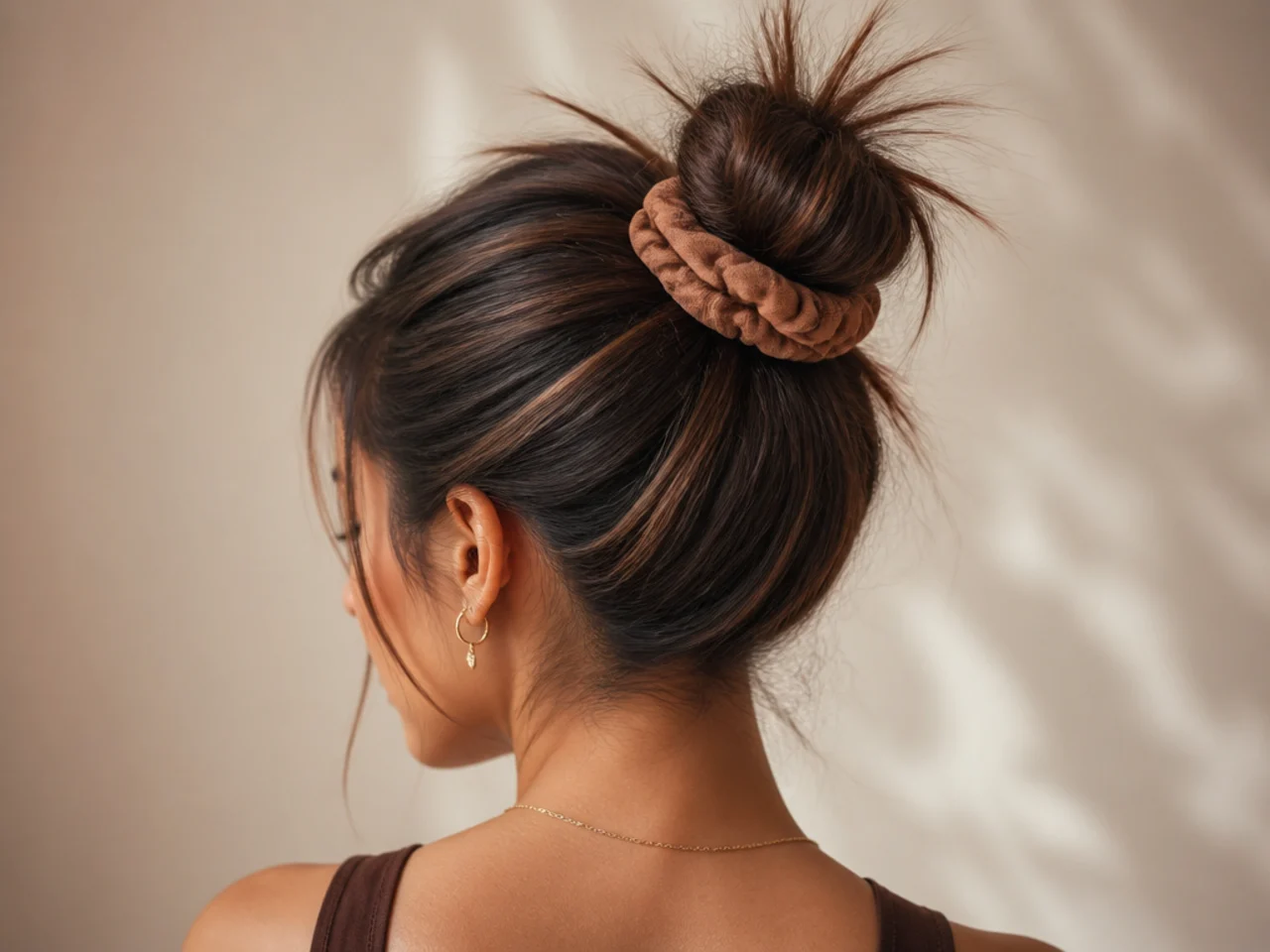A spiky bun with a scrunchie
