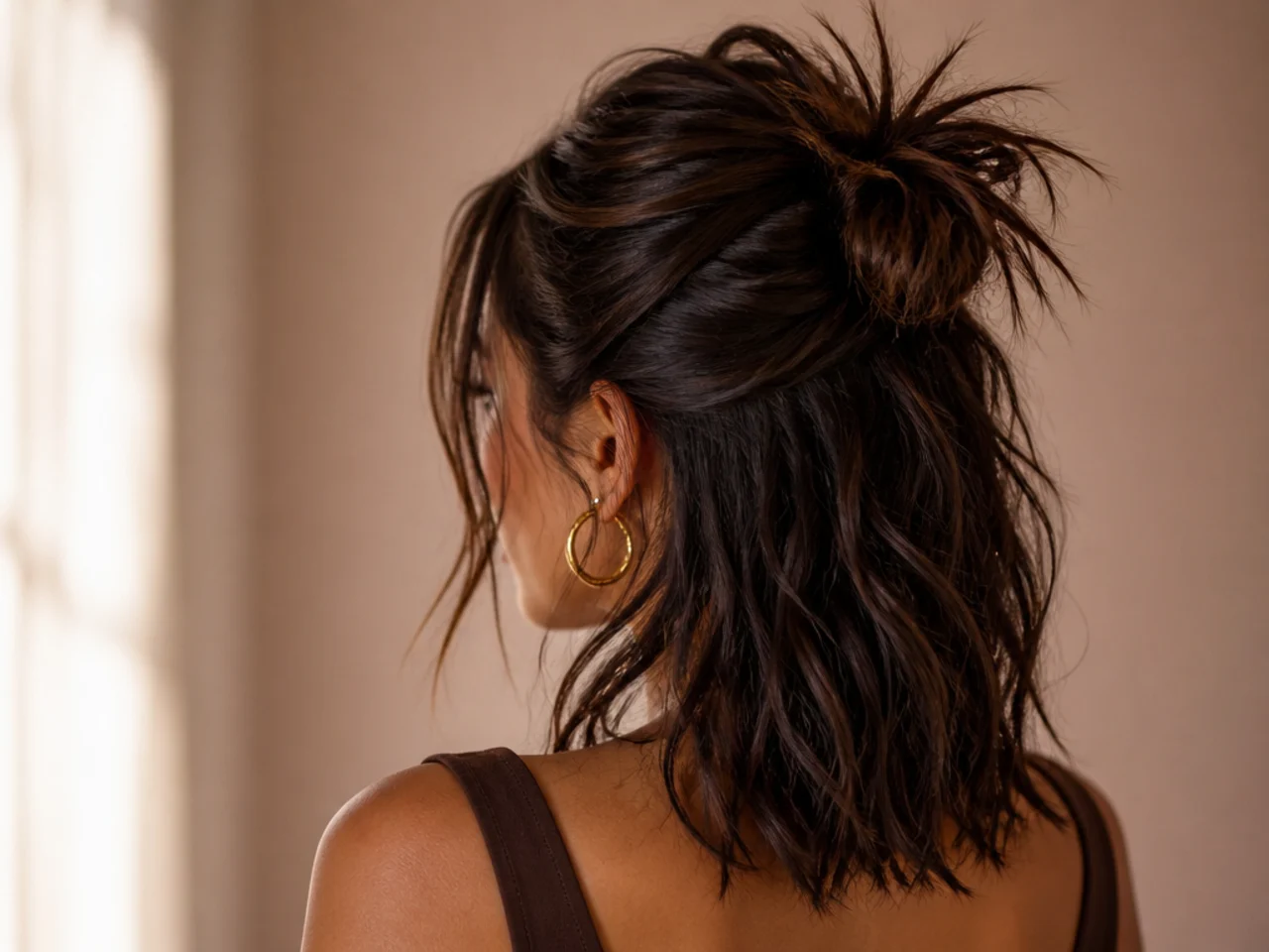A spiky half bun