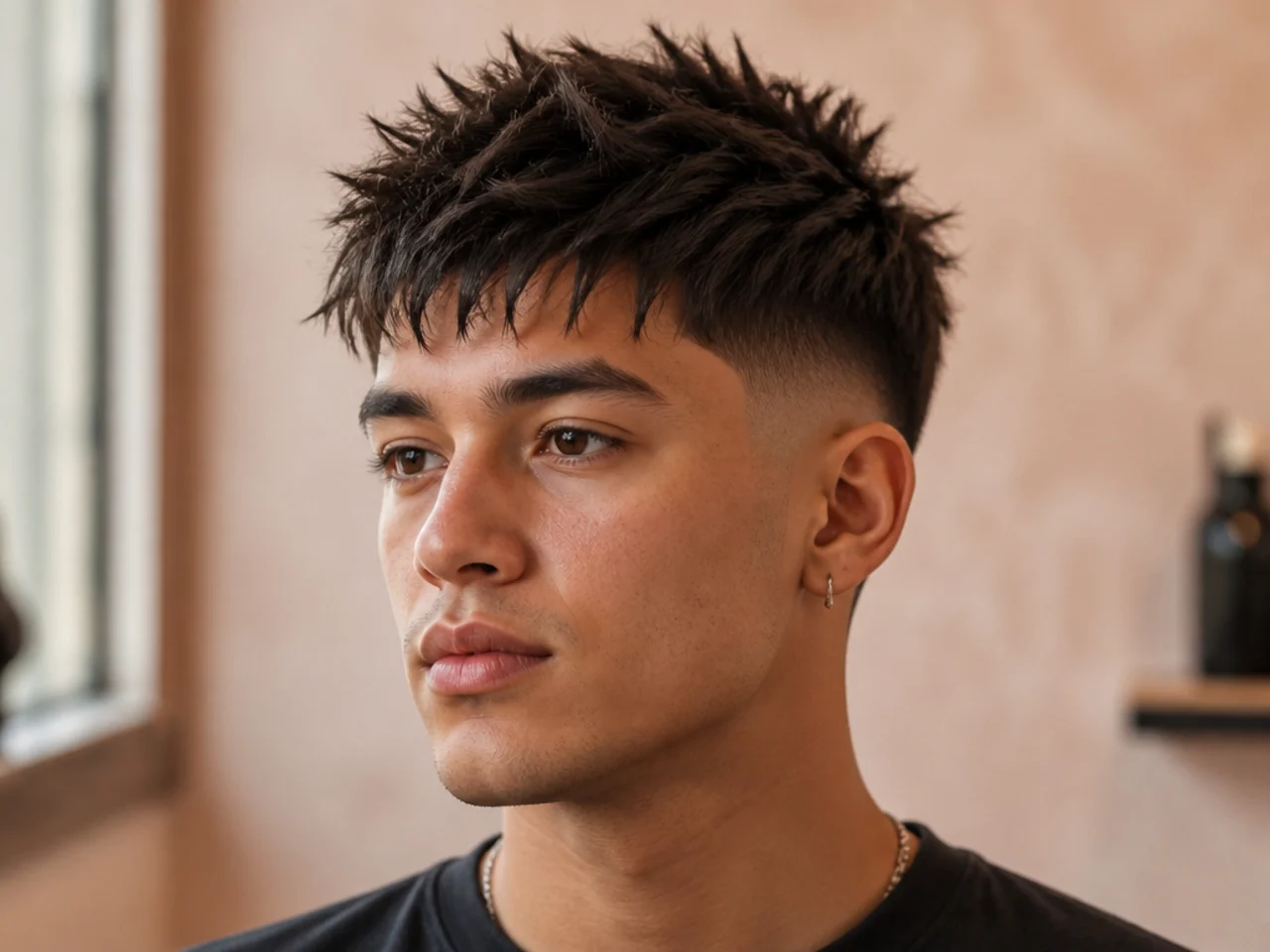 Short spiky crop with a soft forward fringe on a young man