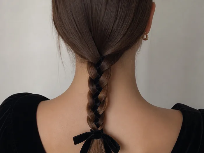 Sleek snake braid Halloween hairstyle with a slim flat braid at the nape