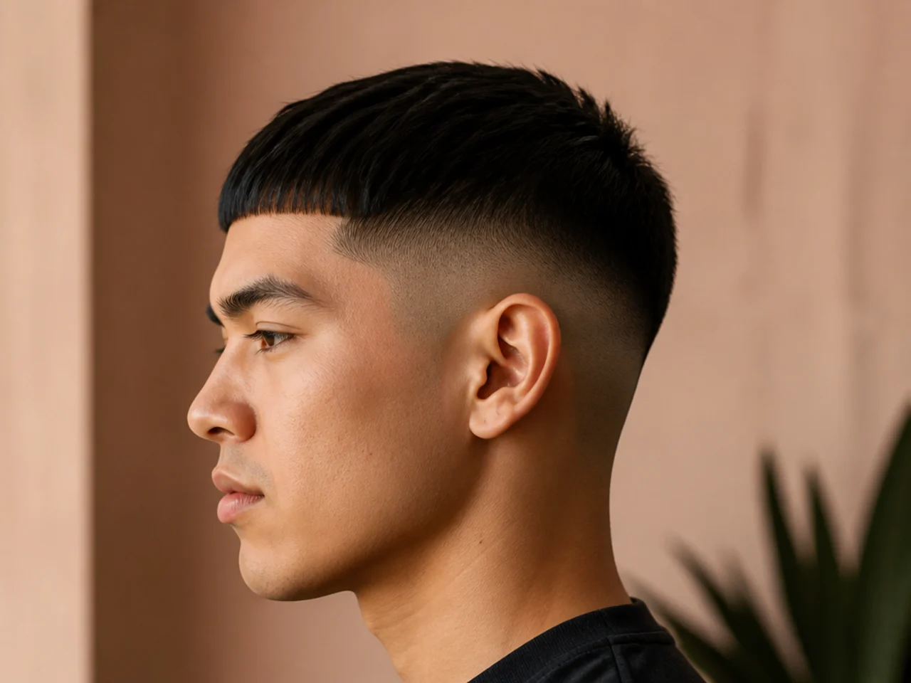 A very short micro fringe on straight hair