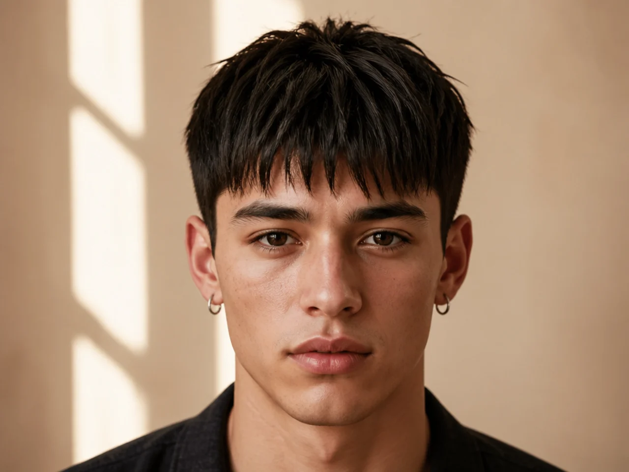 A point-cut straight fringe with a softly broken edge