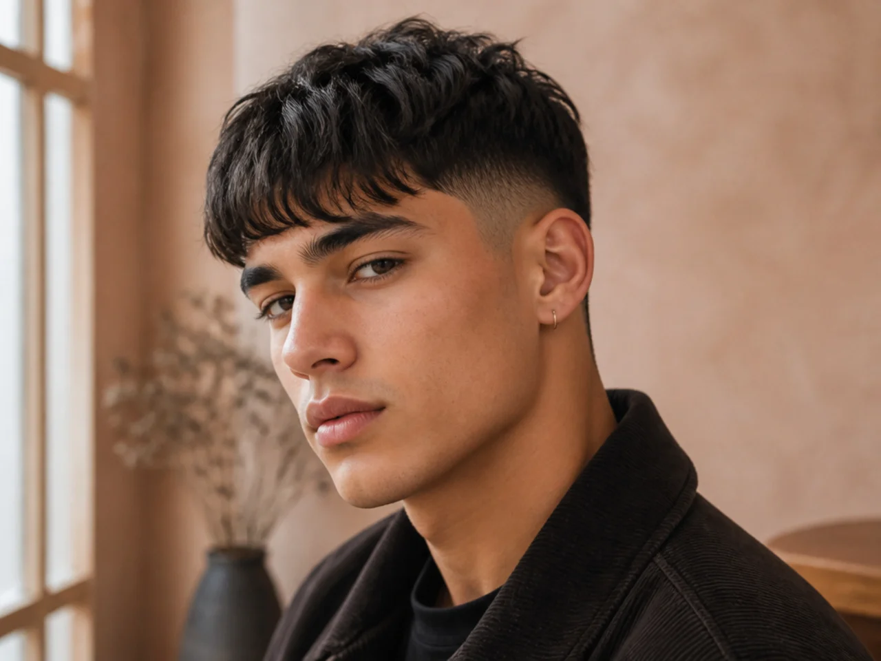 Three-quarter view of a straight fringe haircut