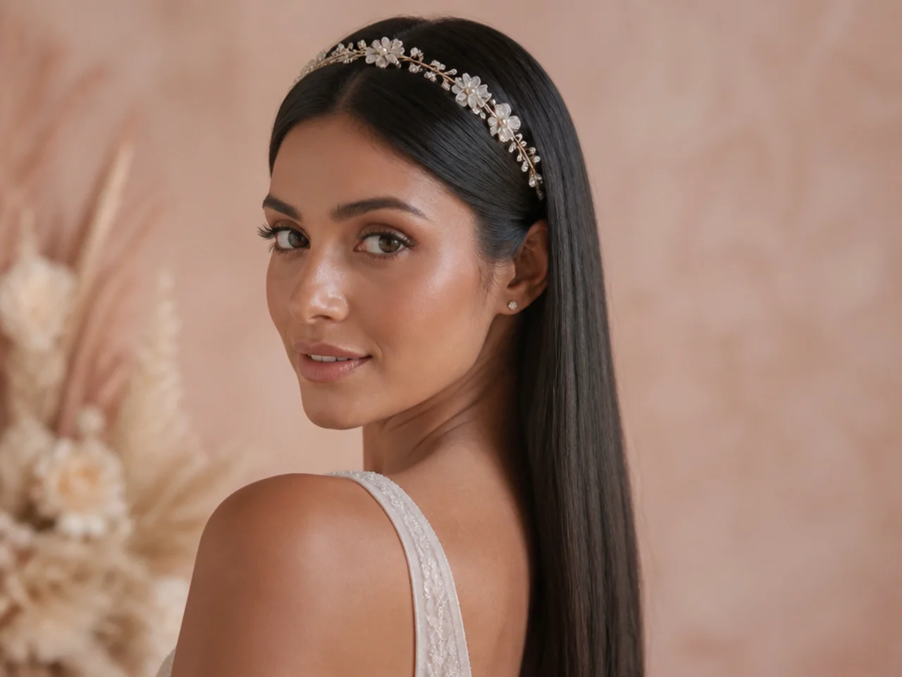 Straight hair with a headpiece