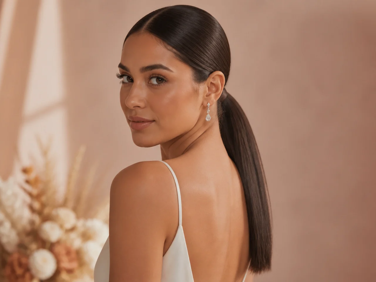 A slicked low ponytail