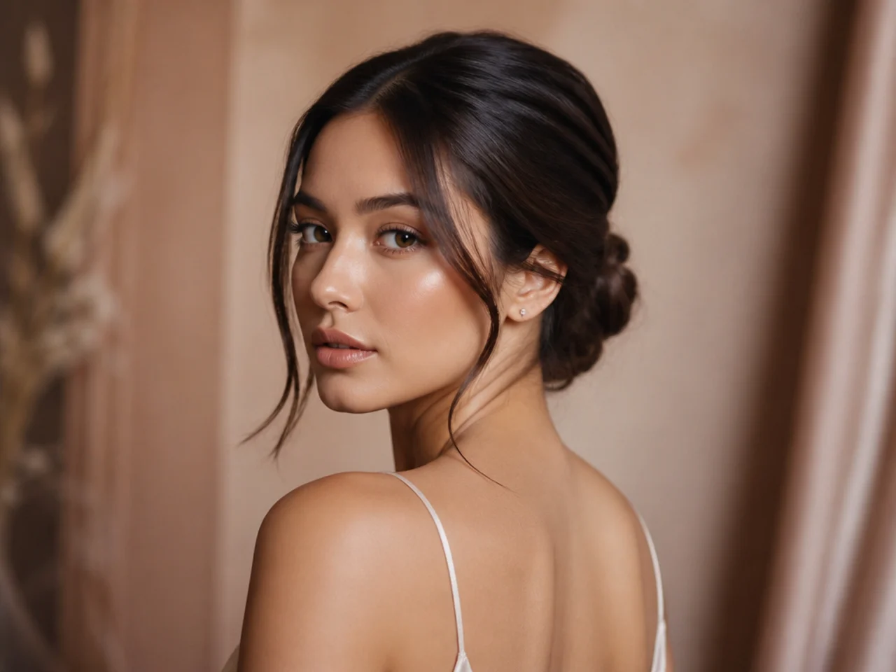 A twisted updo on straight hair