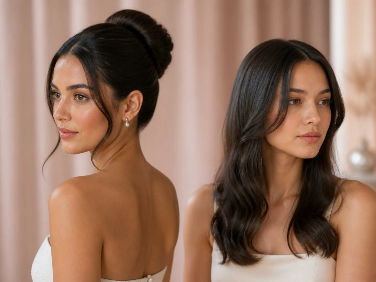 A structural updo compared with a set curl that has dropped