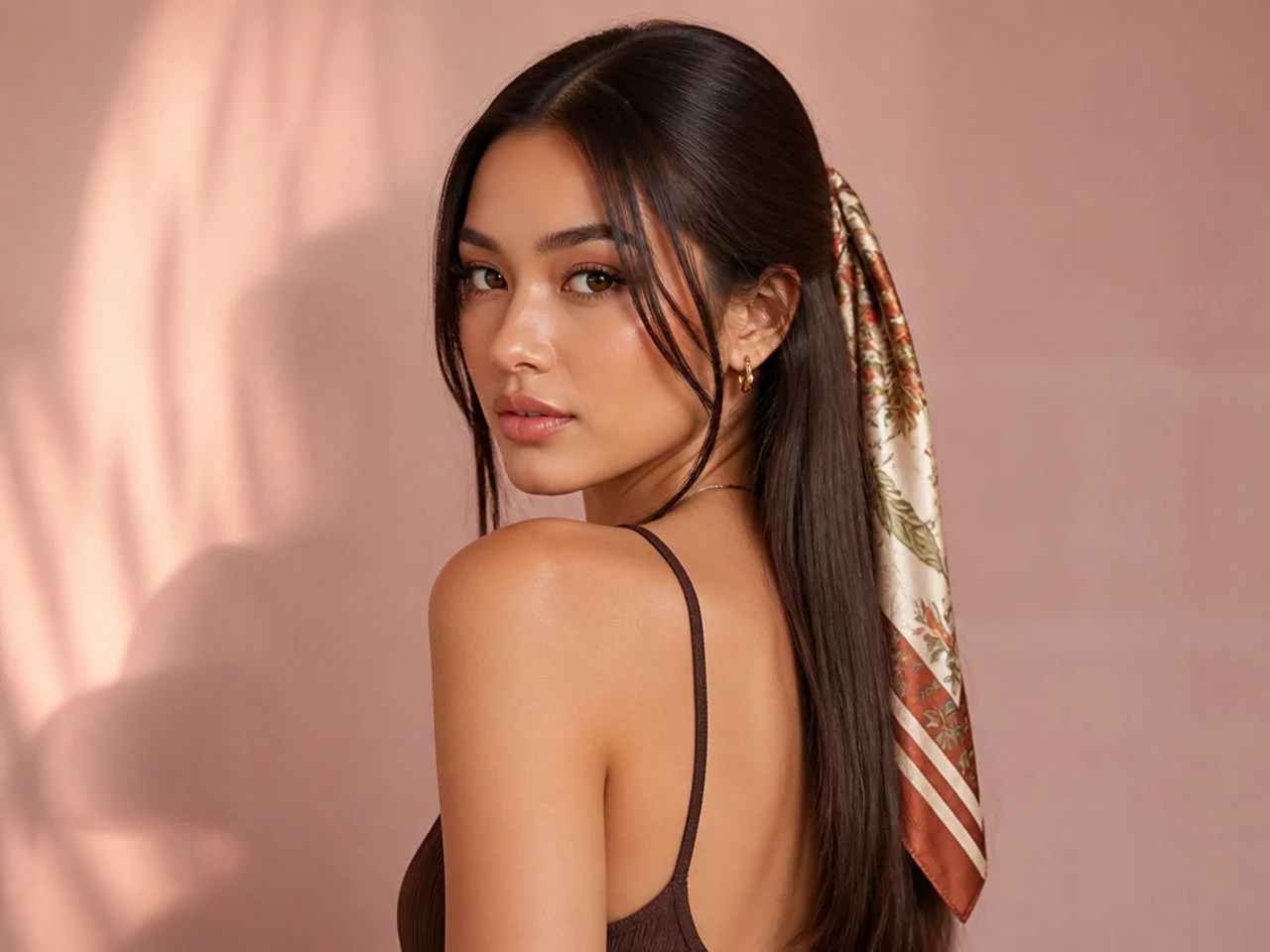 Straight hair with a silk scarf