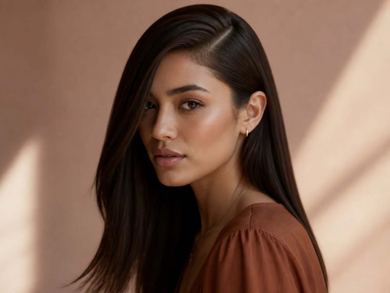 Straight hair with a deep side part