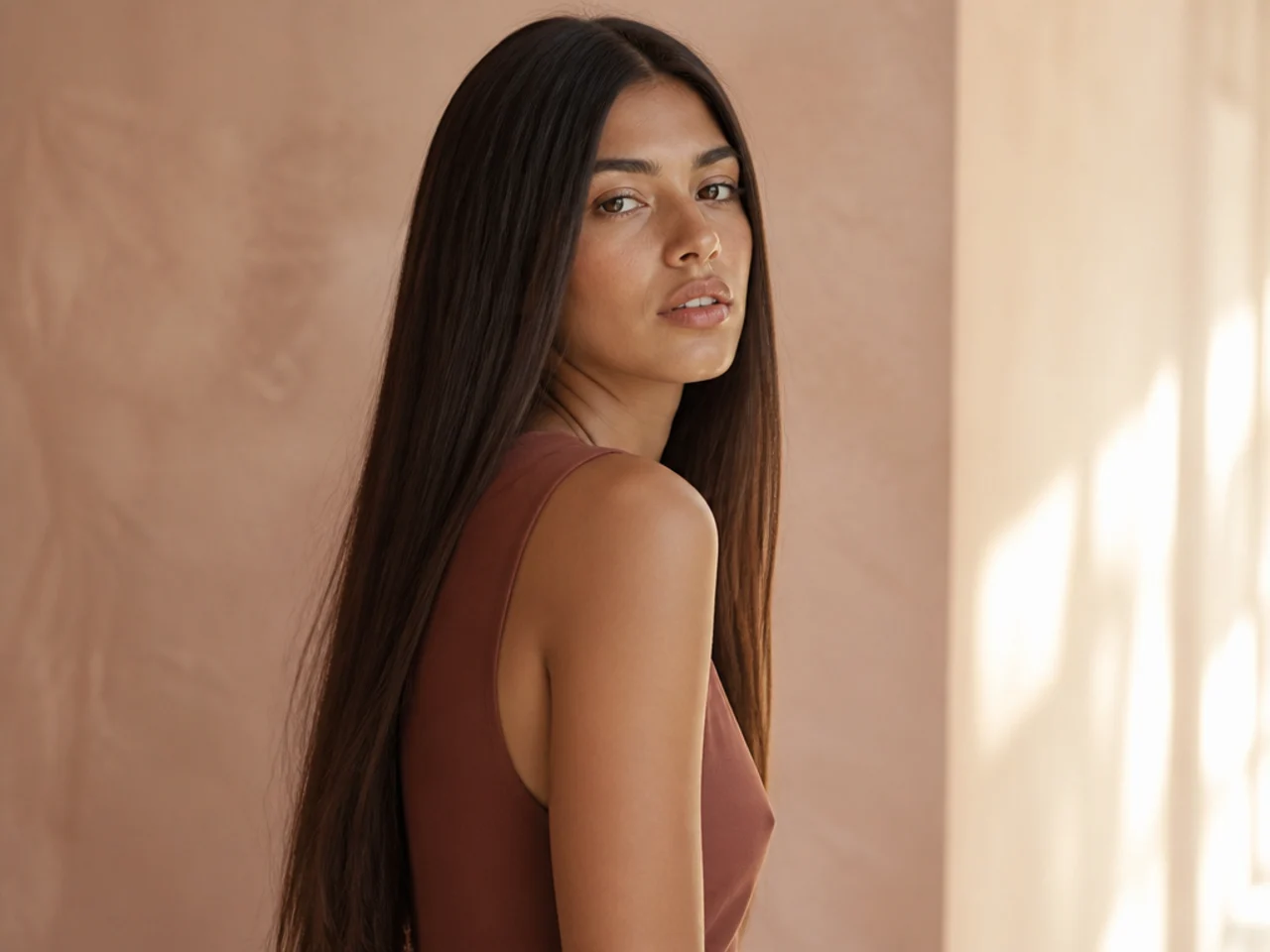 Long straight hair worn loose