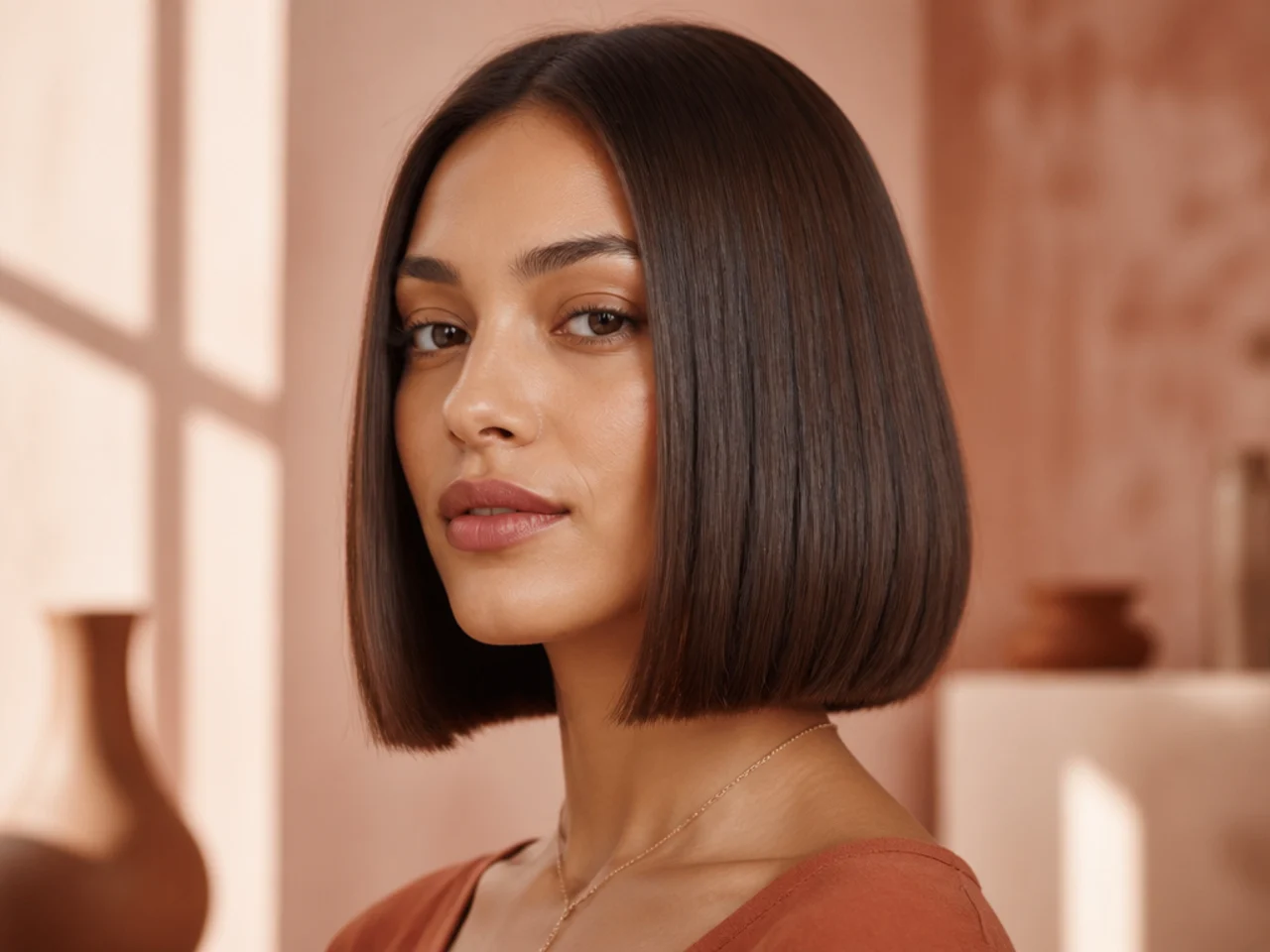 A straight bob worn plainly