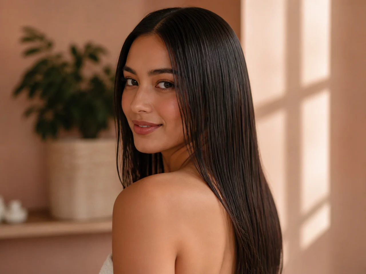 Freshly washed straight hair