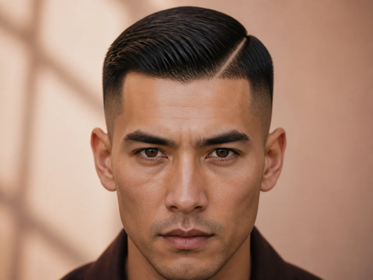 A hard part on short straight hair