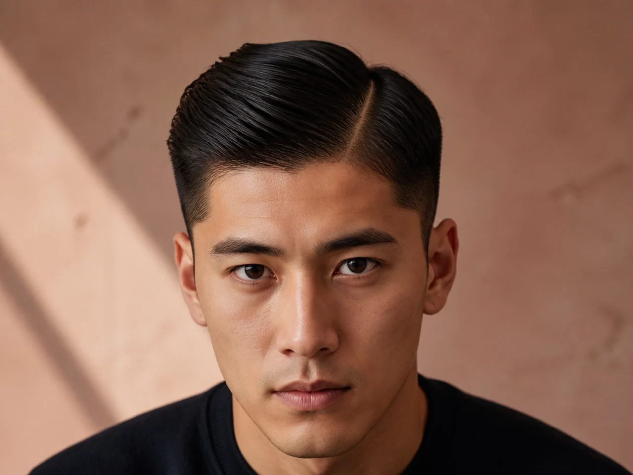 A parting on straight hair showing the scalp beneath