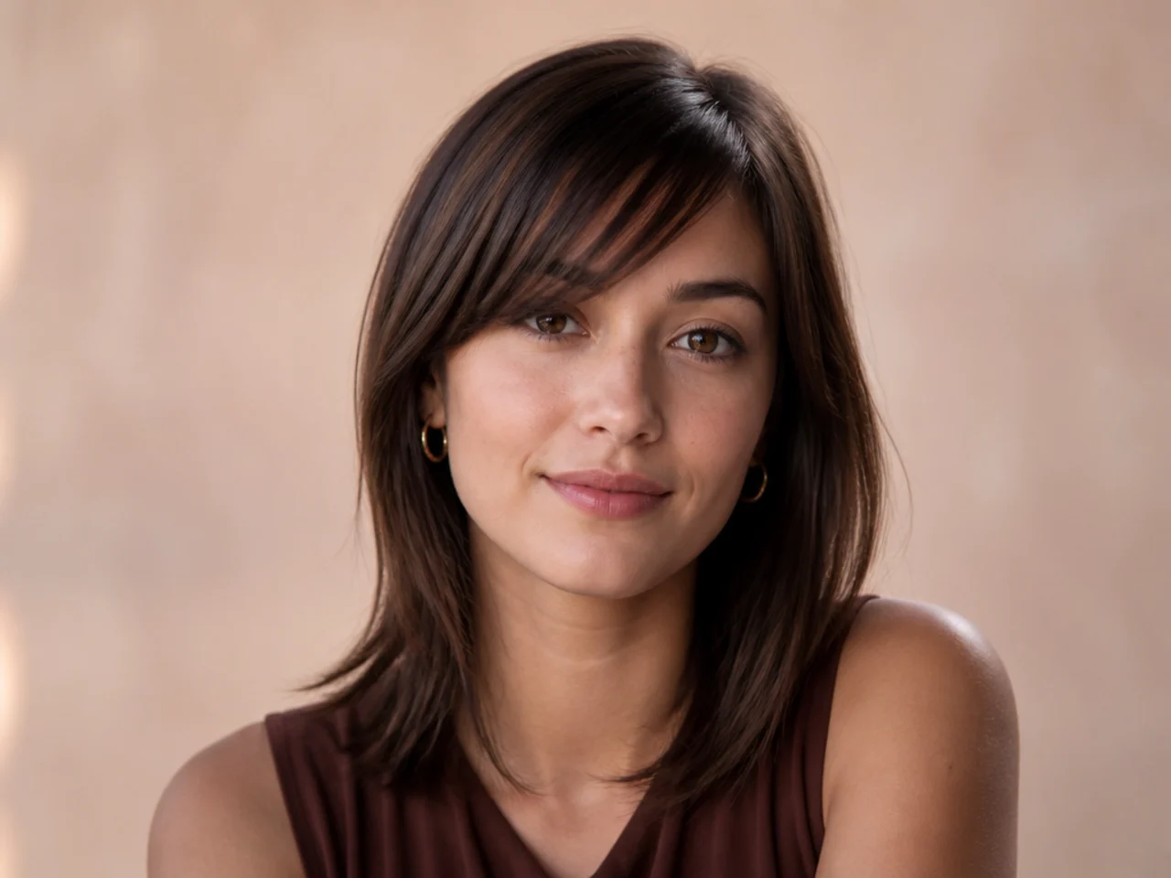 Straight side swept bangs on fine hair