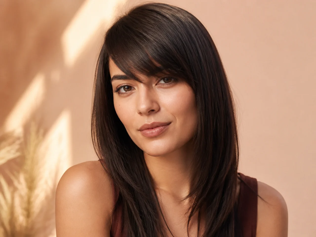 Blunt-edged straight side swept bangs