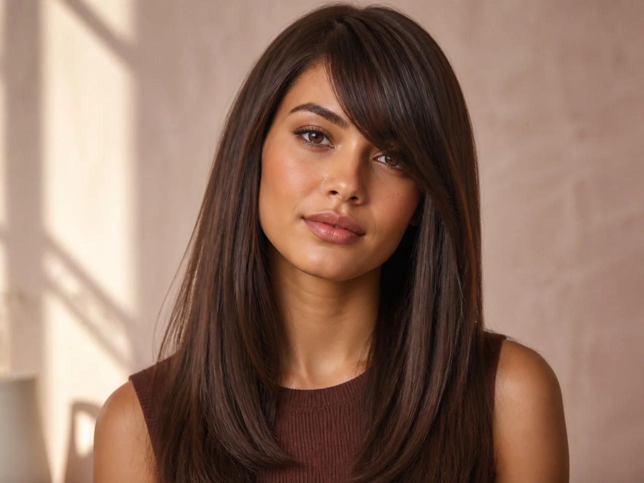 Long straight side swept bangs