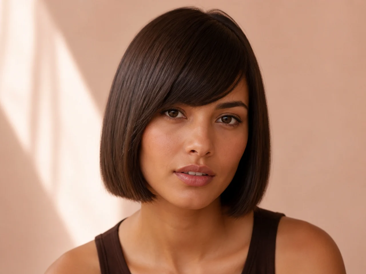 Straight side swept bangs with a blunt bob
