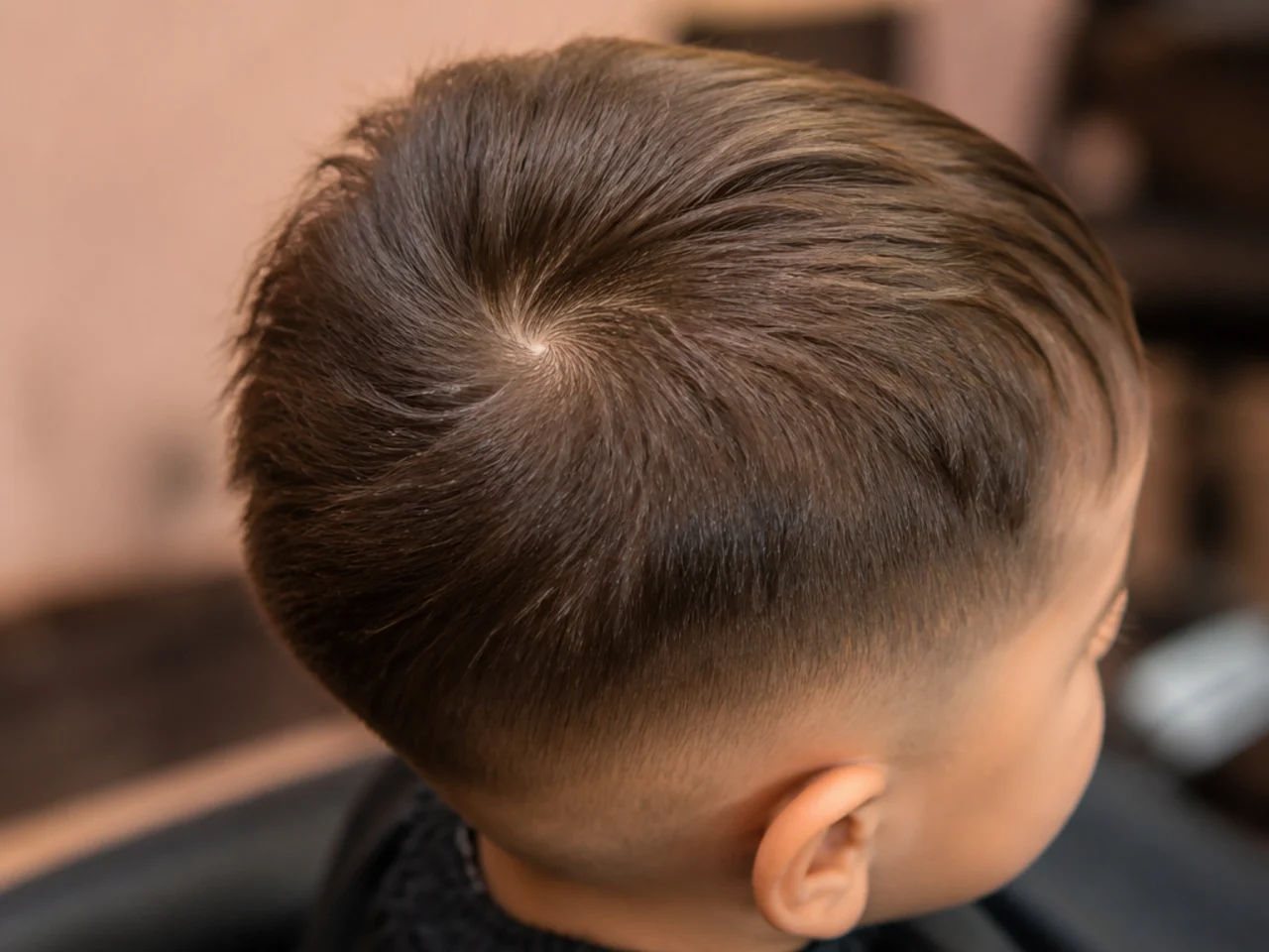 A toddler haircut with length left at the crown whorl