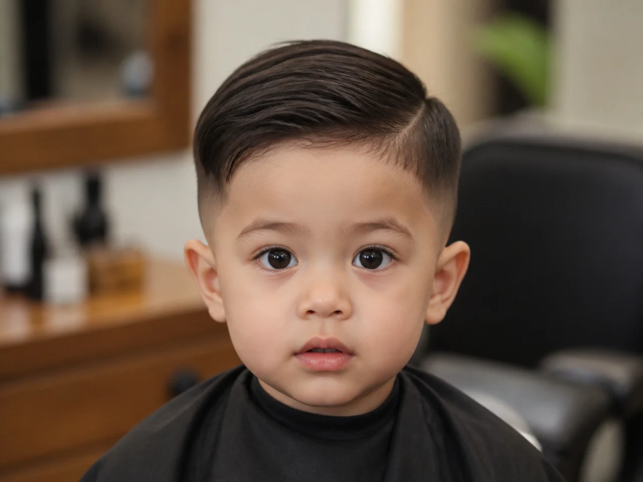 A toddler with a straight perimeter cut across the back