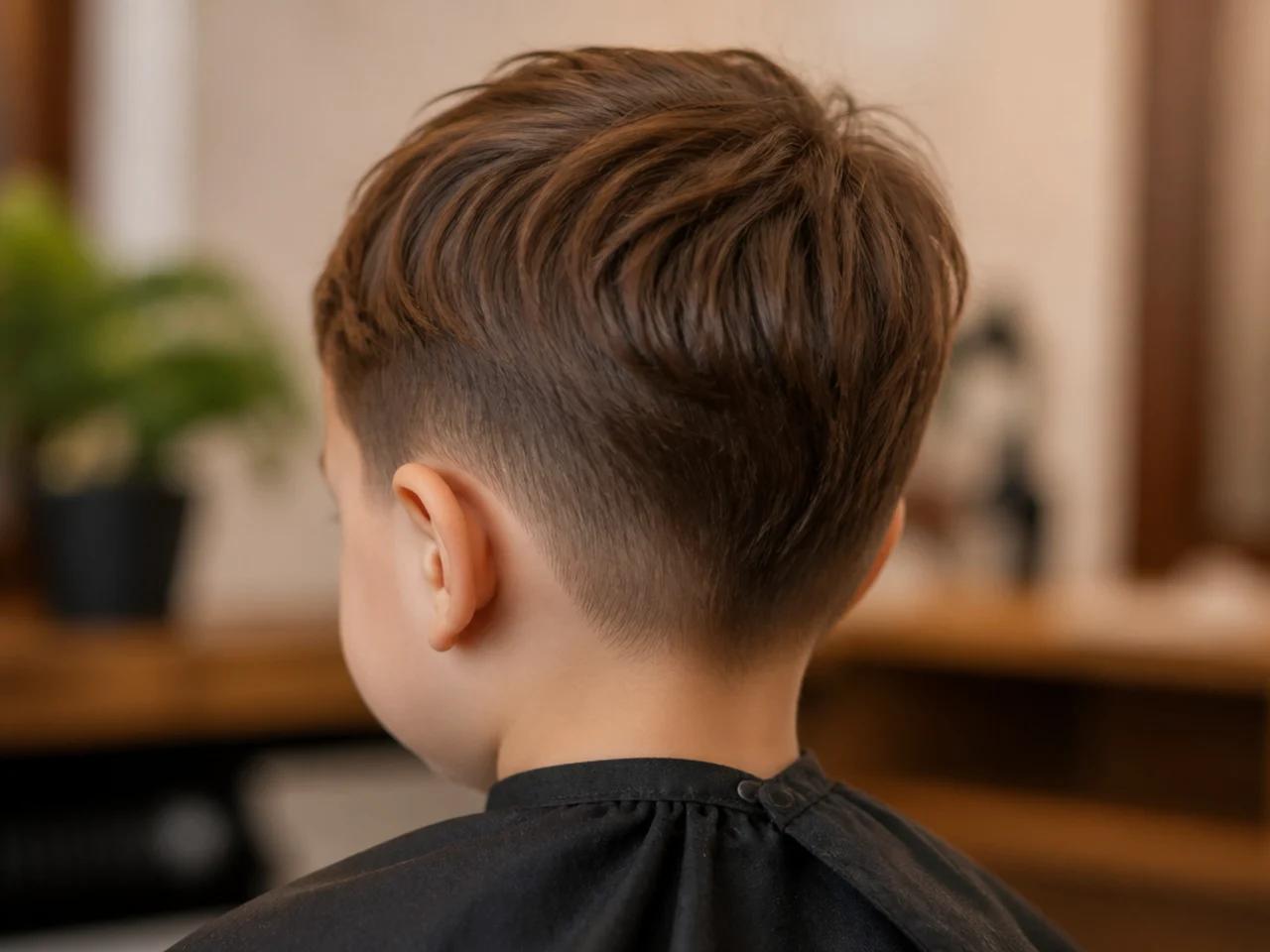 A toddler with a short neckline cut with the growth direction