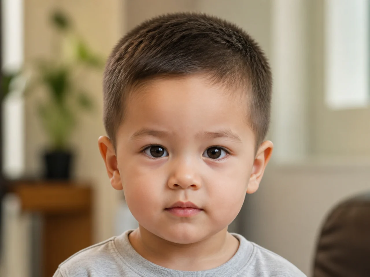 A toddler with a number four clipper cut all over