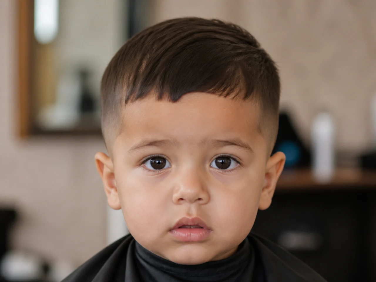 A toddler haircut showing an uneven fringe line