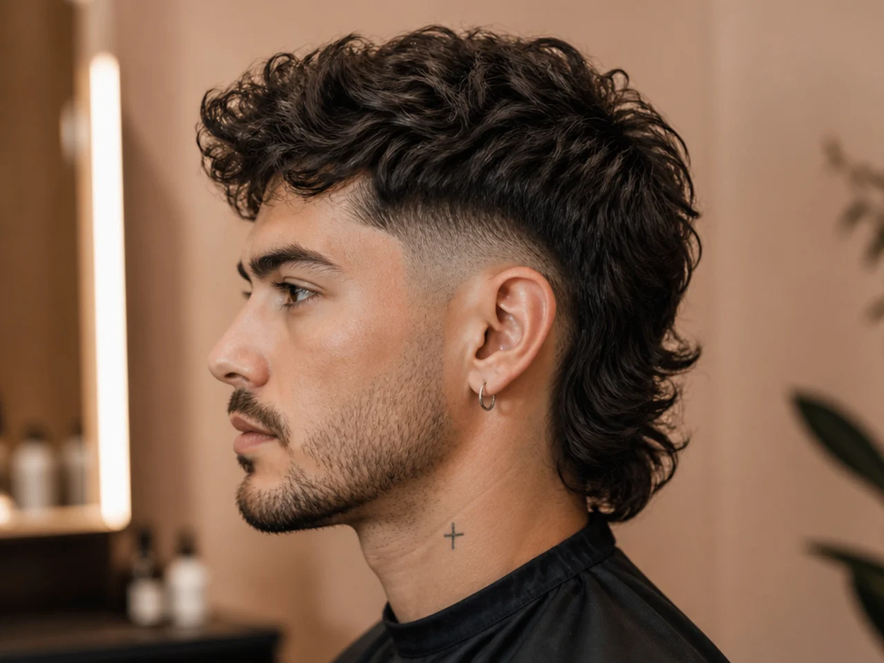 Disconnected undercut mullet on a young man with a shaved undercut and a long layered top flowing back into a mullet nape