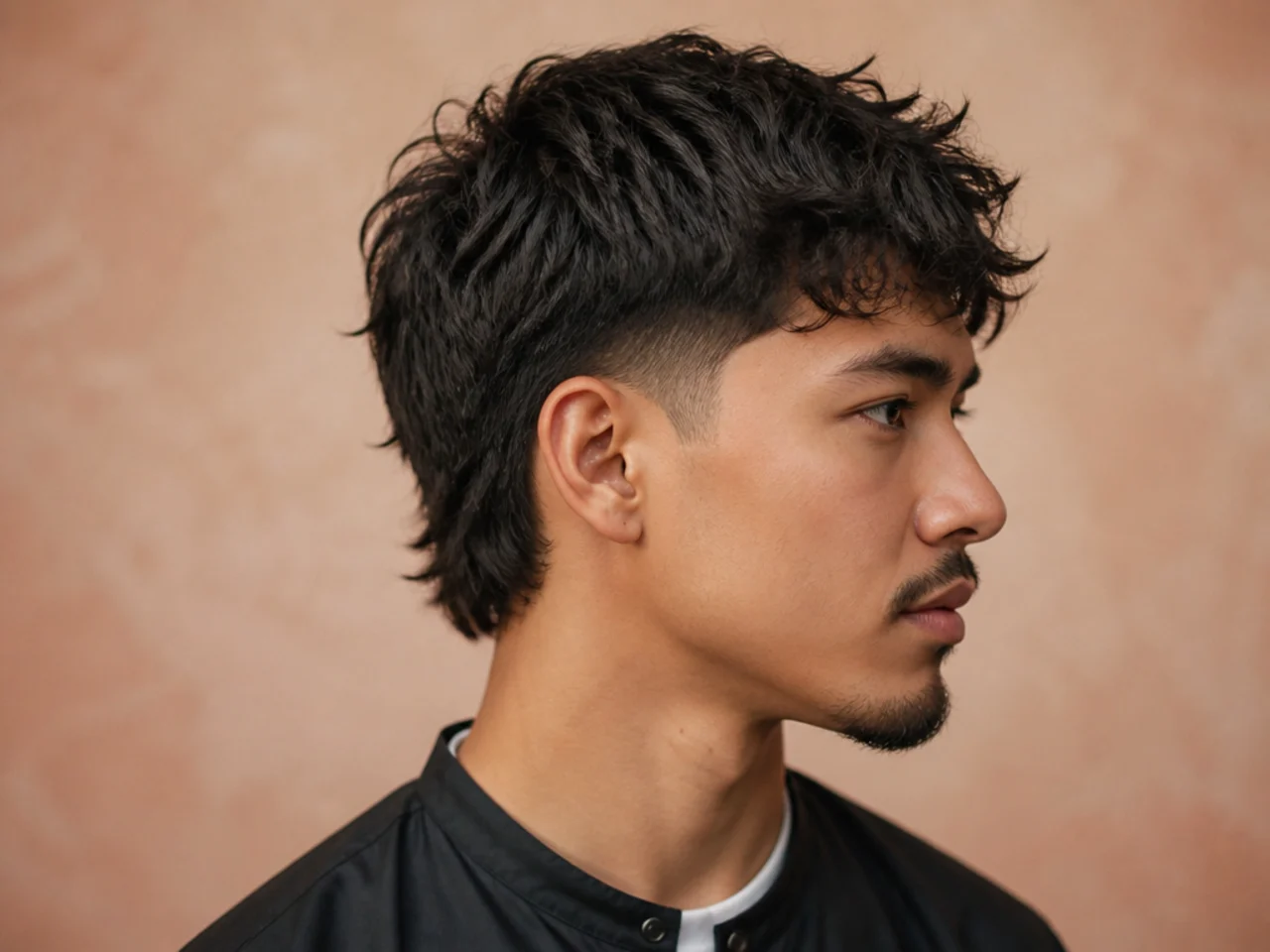 Low-taper refined mullet on a young man with a subtle low taper at the sideburn and a soft-layered mullet back at the collar