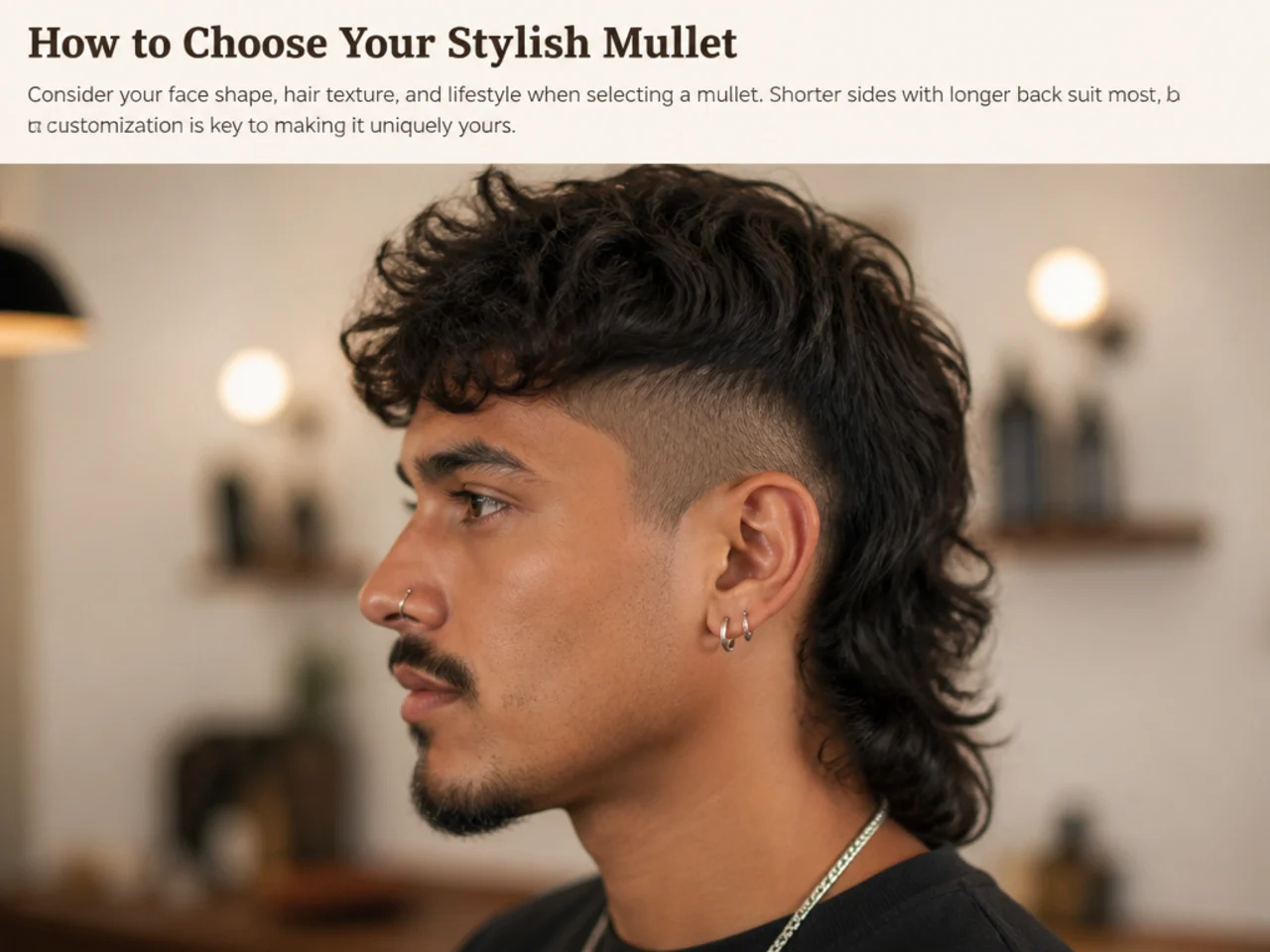 Three young men in a barbershop lineup showing three stylish mullet variations for different face shapes and hair types