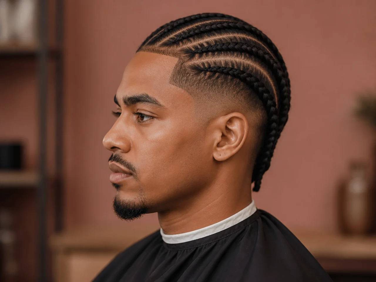 Cornrows braided straight to the back with a low taper fade at the sides