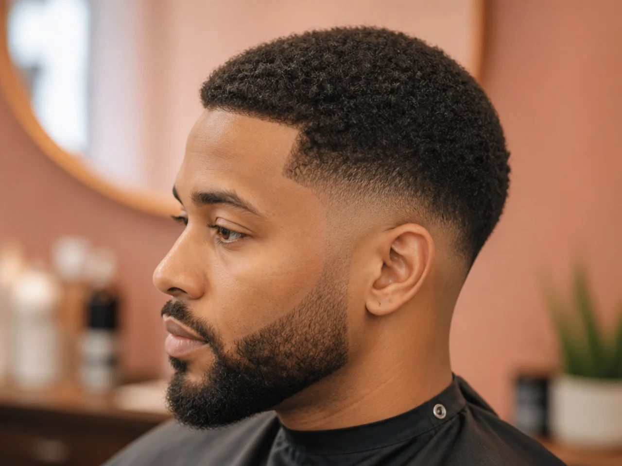 Half-inch TWA of natural texture with a low taper fade at the sides and sharp line-up