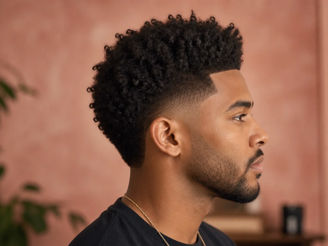 Reverse taper fade with six inches of 4B length pushed back on top and taper at the sides